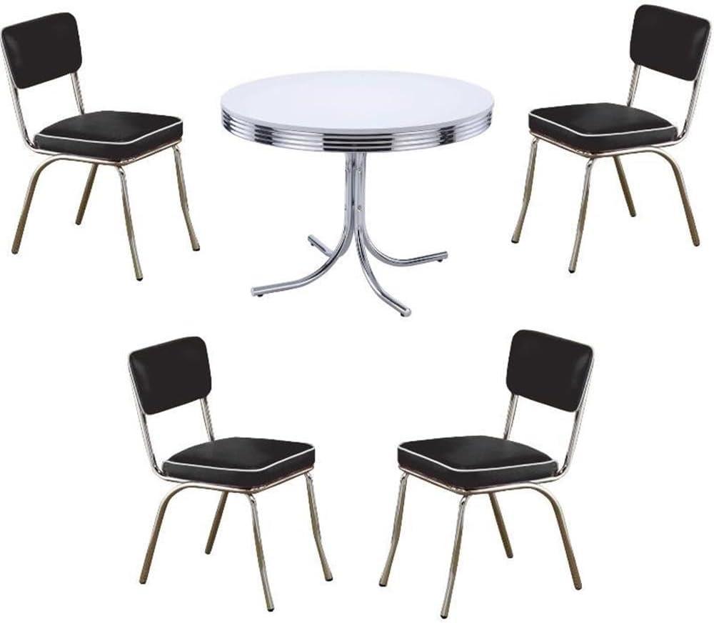 Home Square Retro Round Dining Table Set with 4 Chairs in Chrome