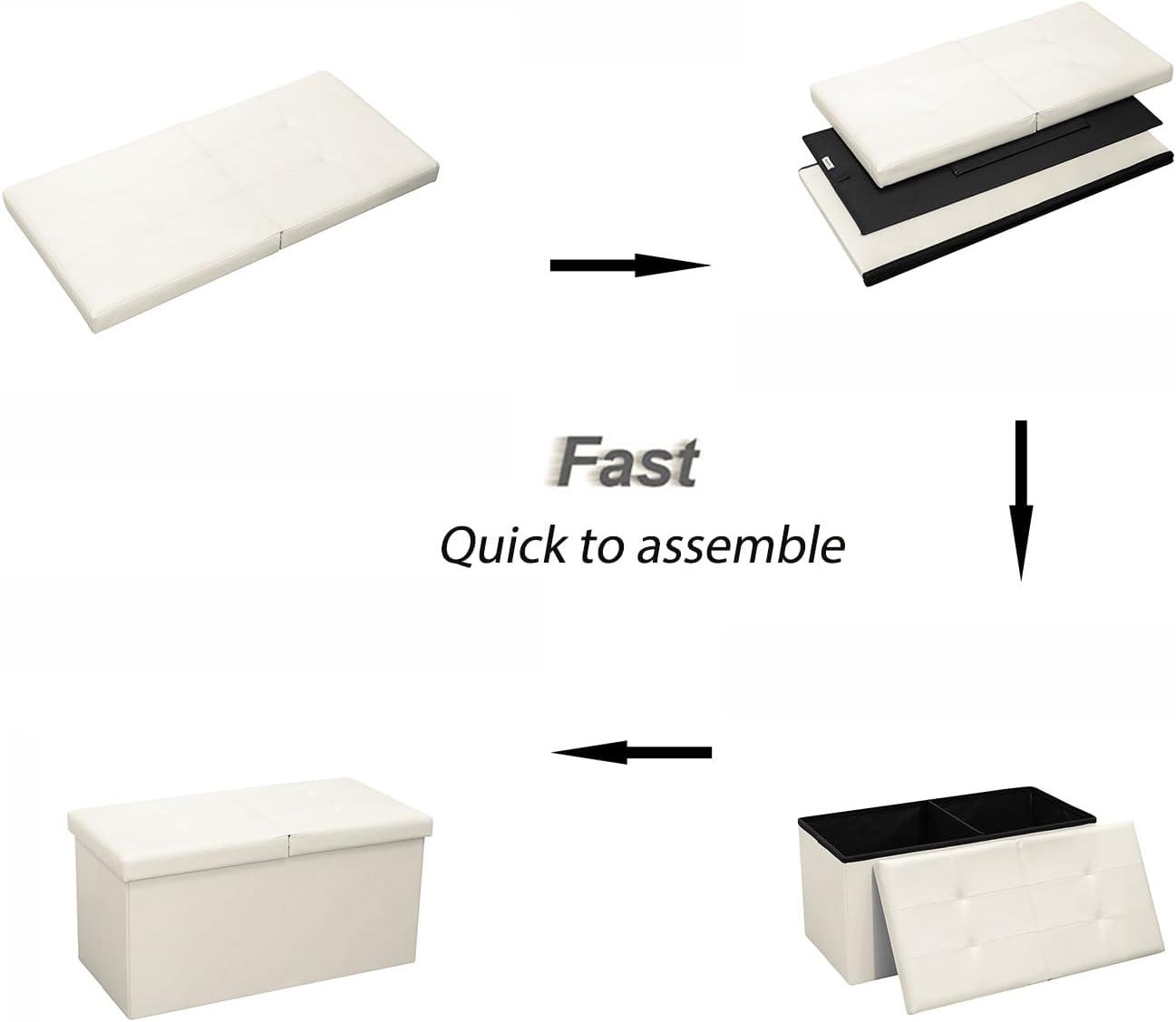 SONGMICS 30 Inches Folding Storage Ottoman Bench with Flipping Lid White