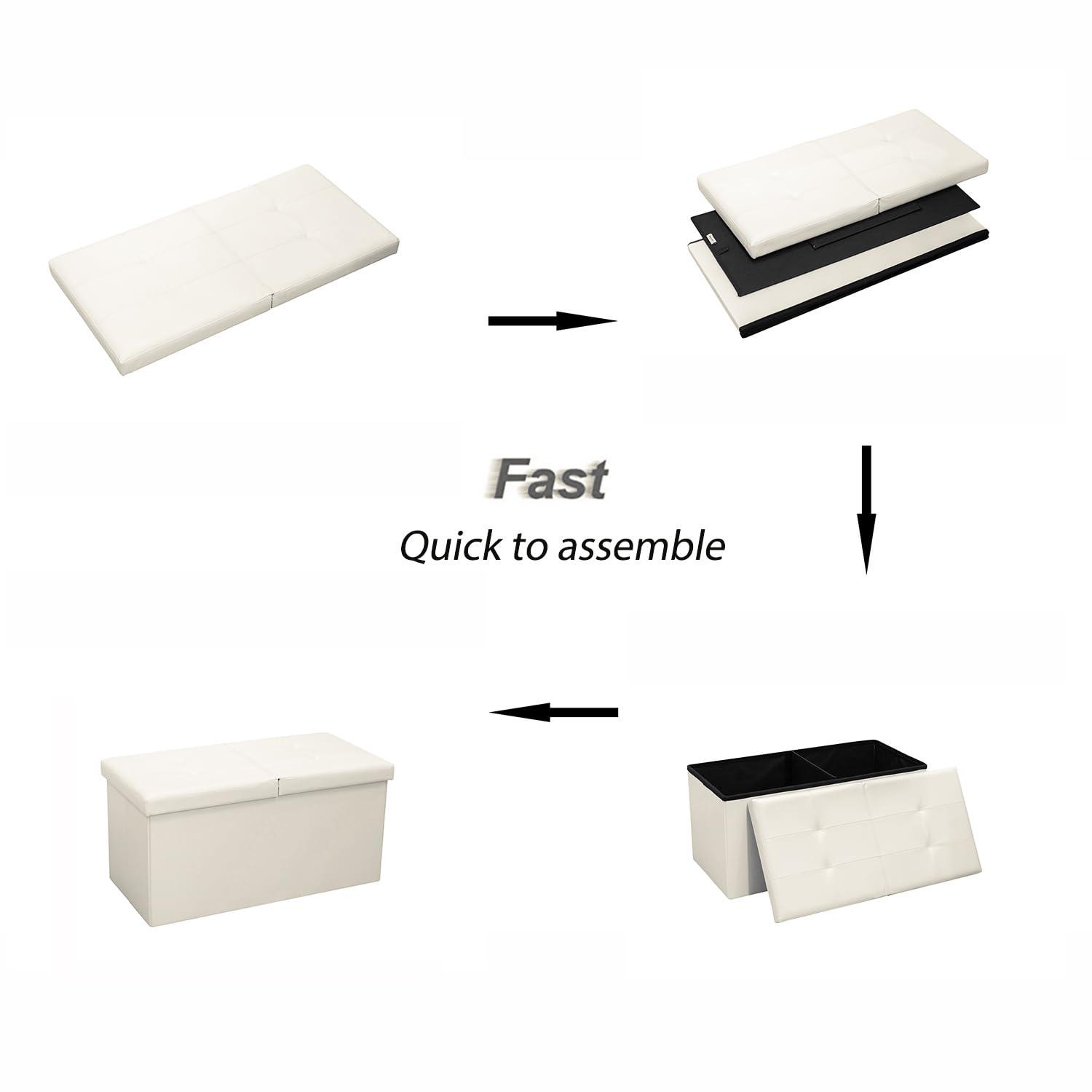 SONGMICS 30 Inches Folding Storage Ottoman Bench with Flipping Lid White