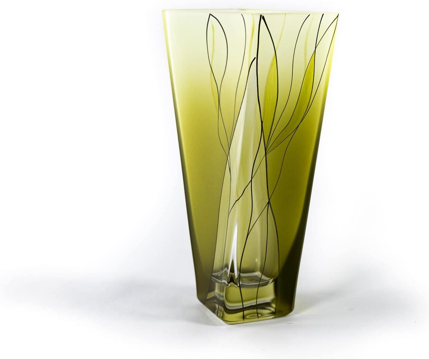 Evergreen Chic Hand-Painted Crystal Square Vase