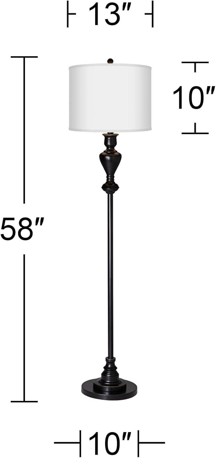 Traditional Black Bronze Floor Lamp with Red Metal Drum Shade
