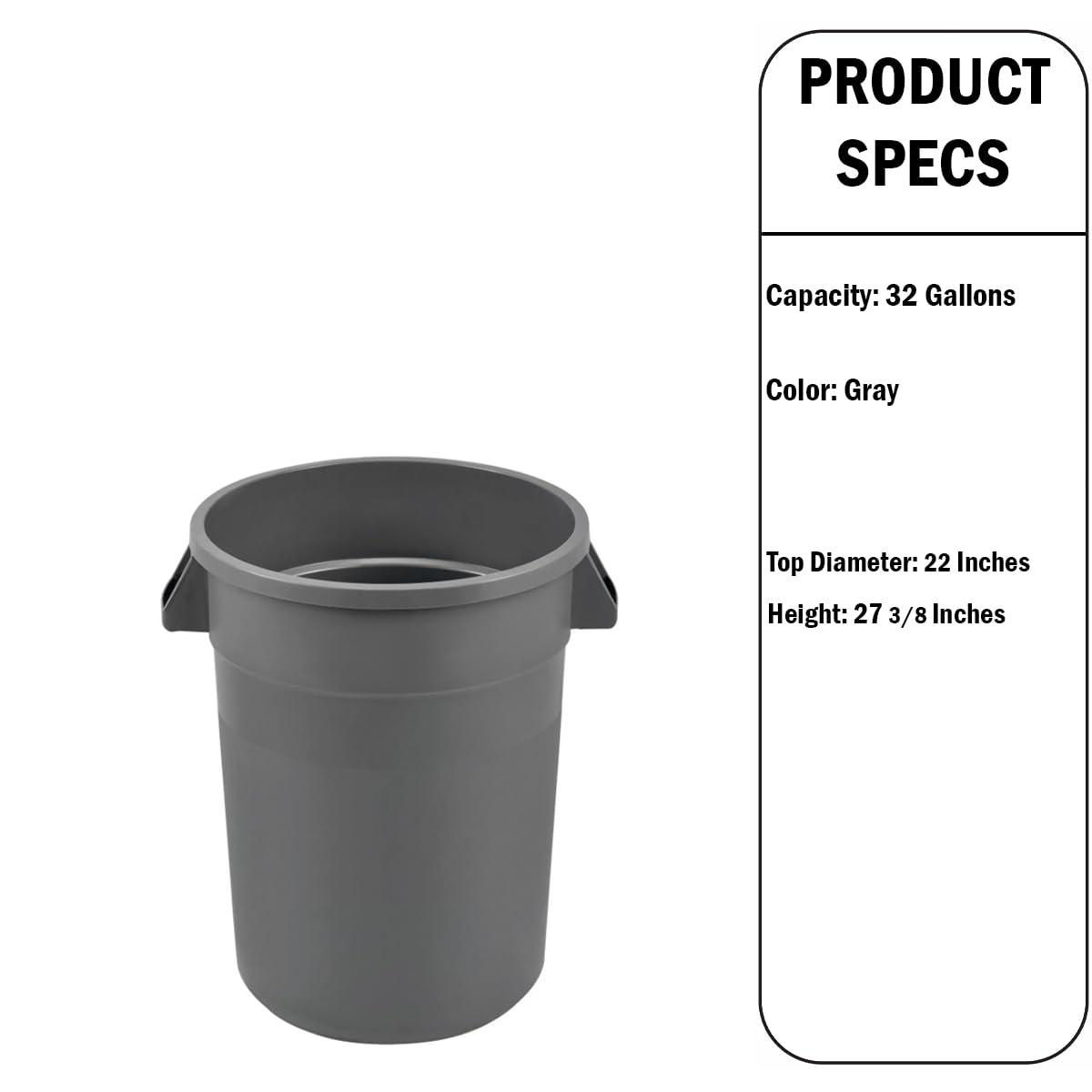 YfulYde 32GLWRGRA Round Waste Receptacle LLDPE 32 gal Gray