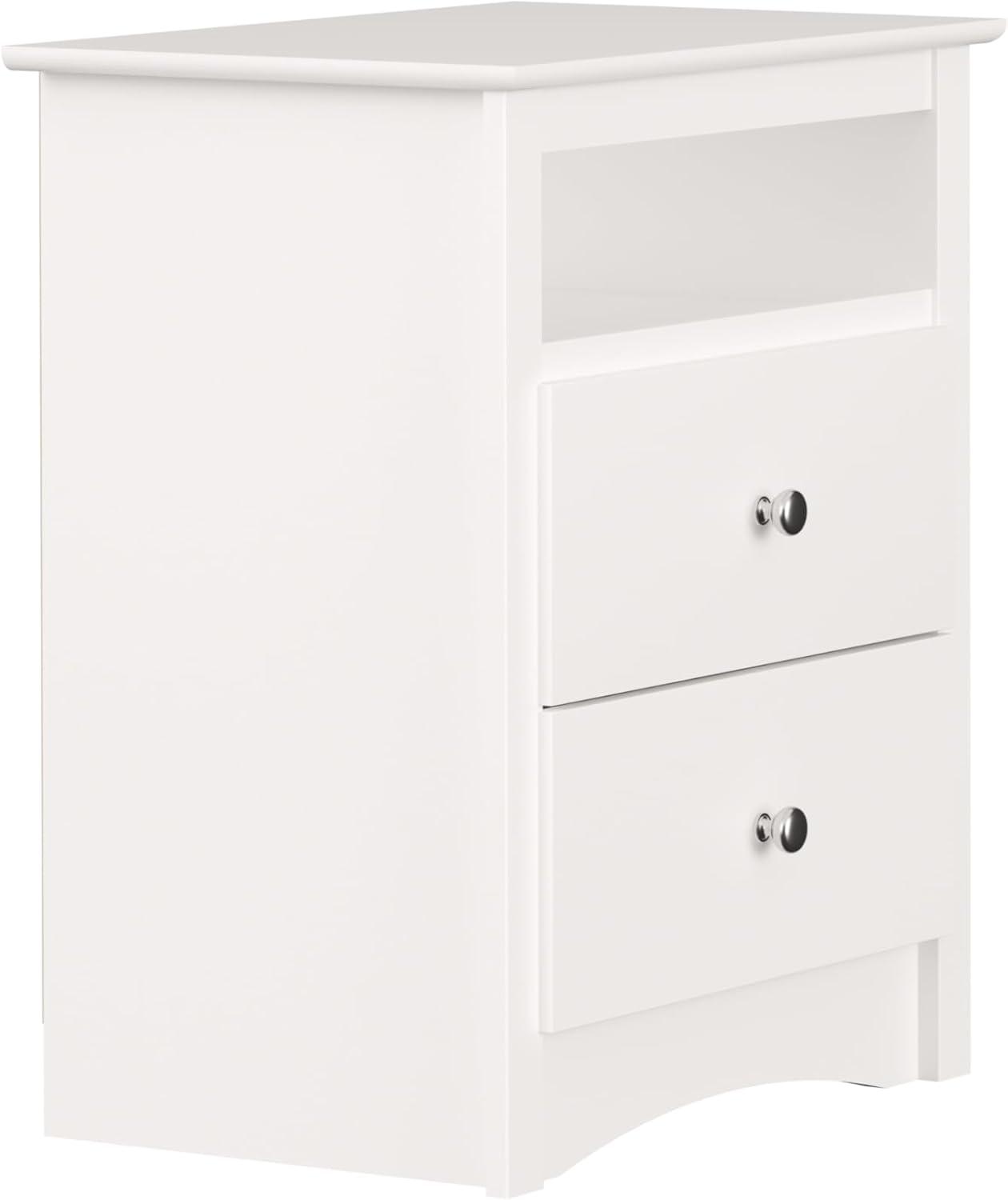 Prepac Tall 2 Drawer Nightstand with Open Shelf White: Laminated, Metal Glides, CARB Certified, 5 Year Warranty
