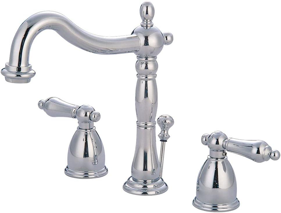 Kingston Brass Heritage Two-Handle 3-Hole Deck Mount Widespread Bathroom Faucet with Pop-Up Drain