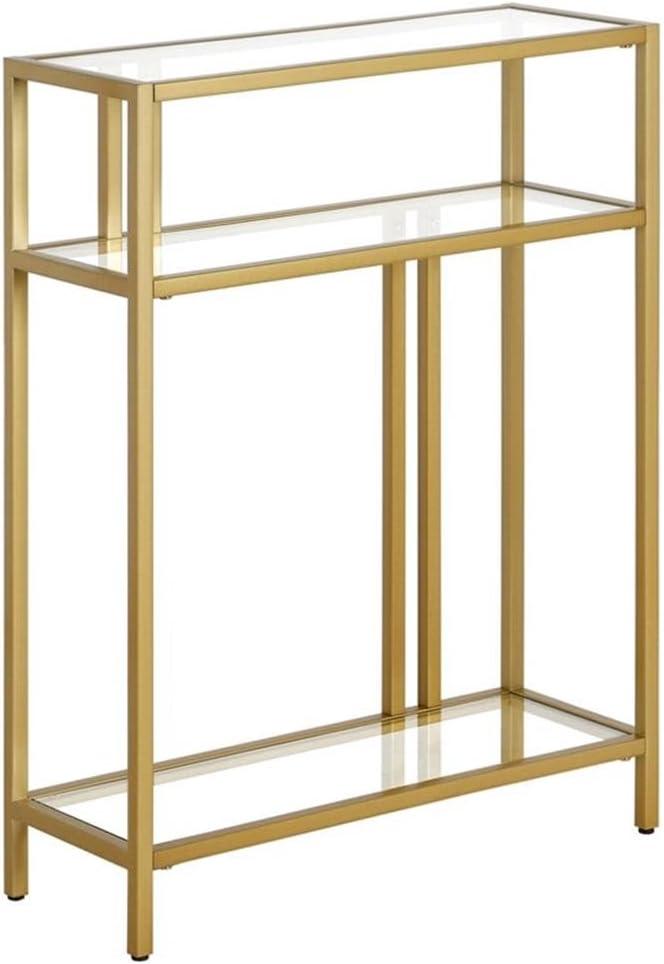 Evelyn&Zoe Cortland 22" Wide Rectangular Console Table with Glass Shelves, Brass