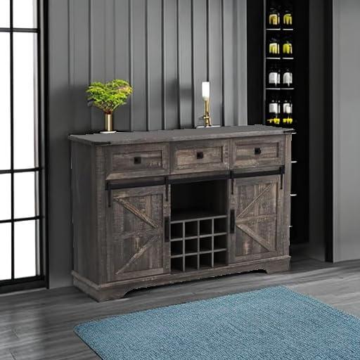 Dark Rustic Oak 54" Farmhouse Wine Bar Cabinet with Sliding Barn Doors