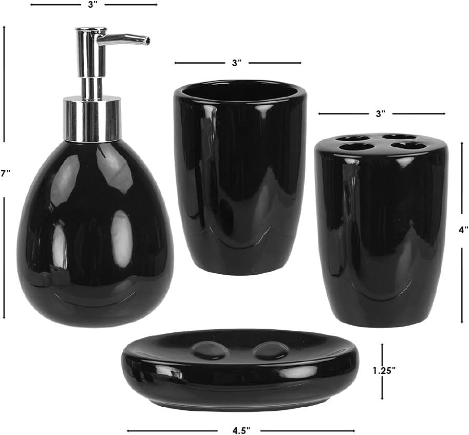 Black Polished Ceramic 4-Piece Bathroom Accessory Set