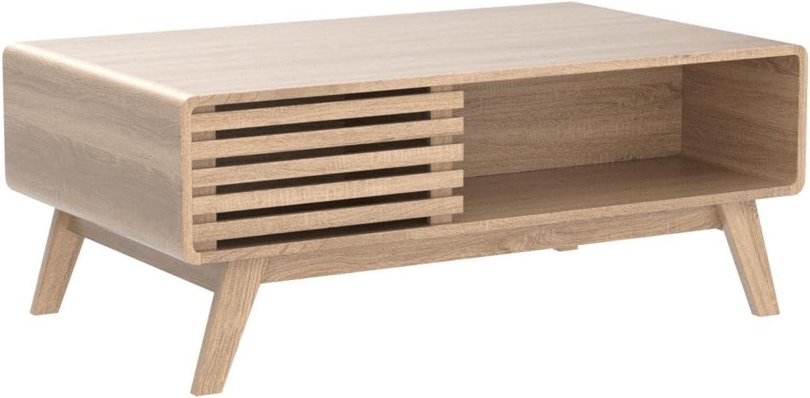 Oak Mid-Century Modern Rectangular Coffee Table with Storage