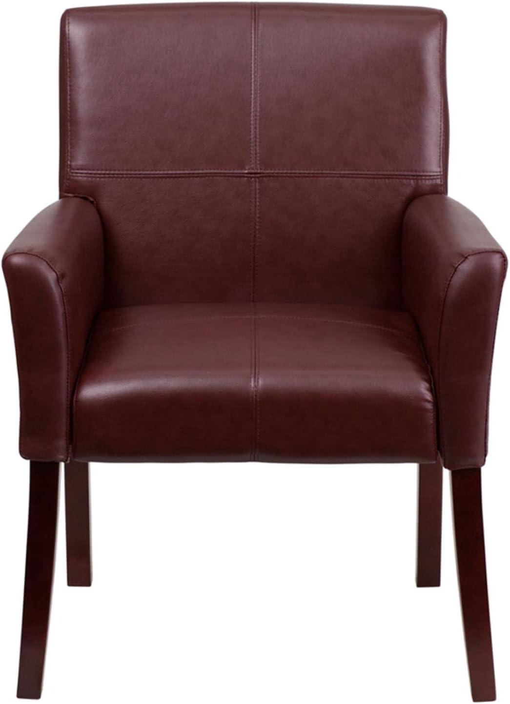 Elegant Burgundy LeatherSoft Executive Reception Armchair with Mahogany Wood Legs