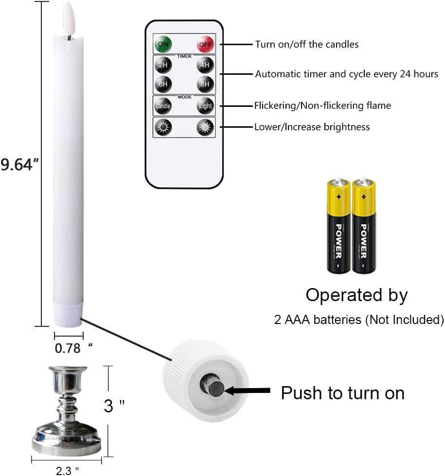 White Wax LED Flameless Taper Candles with Silver Holders, Pack of 6