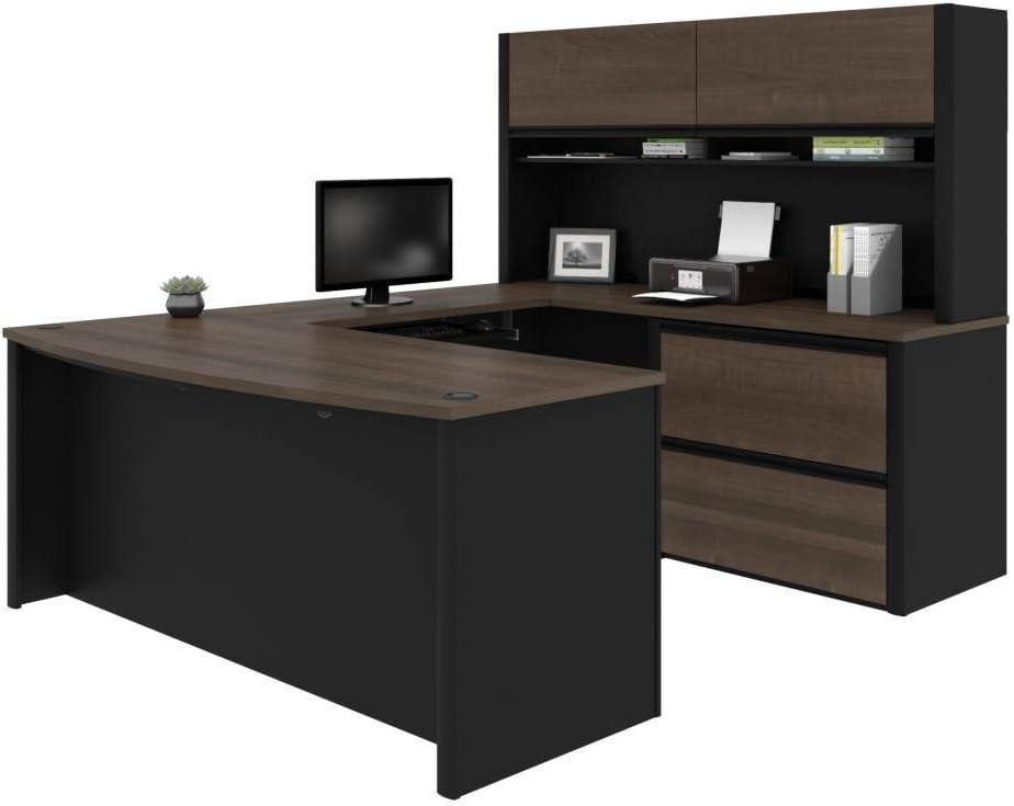 Bestar Connexion 6 Piece U Shaped Computer Desk with Hutch in Antigua and Black