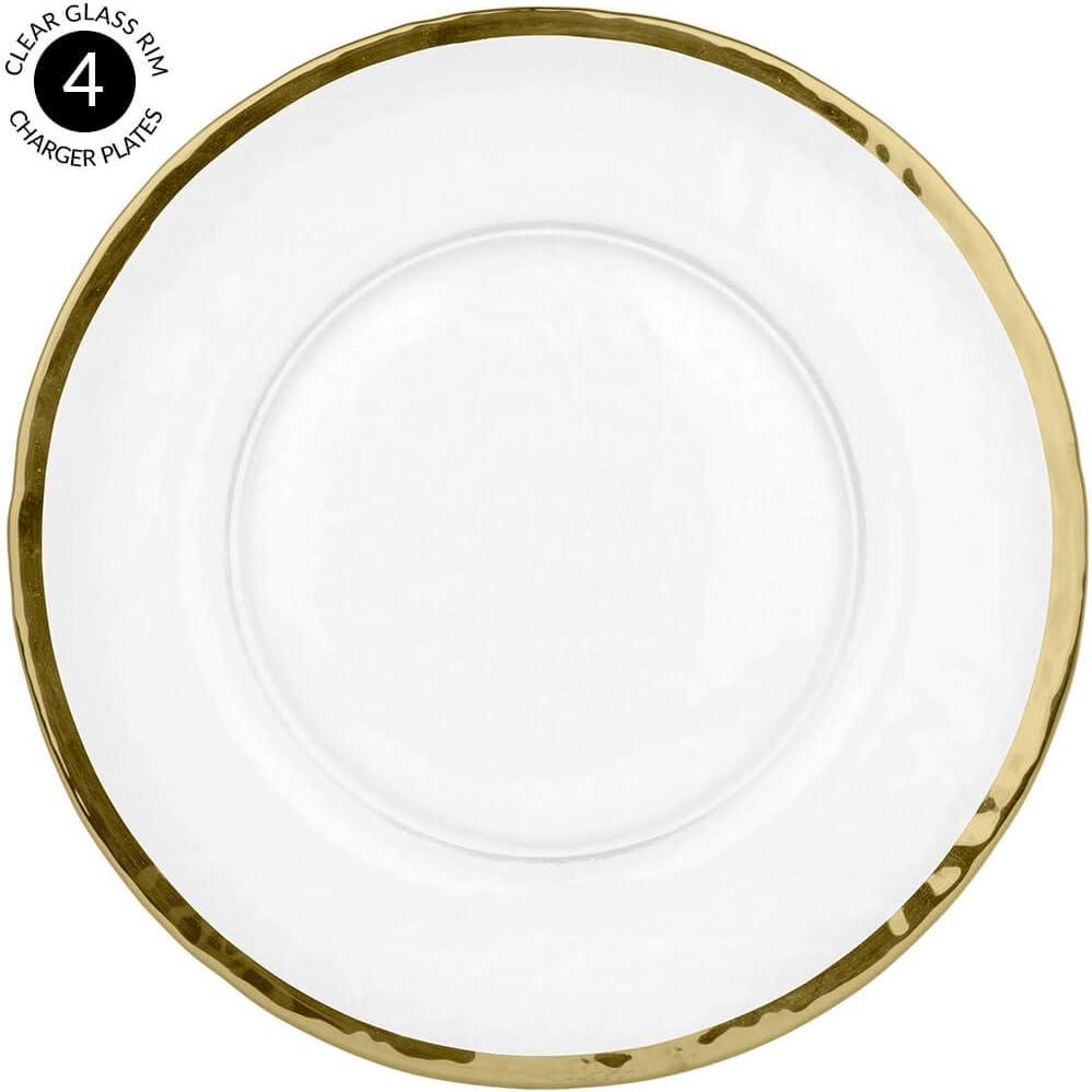 Clear Glass Charger Plates with Gold Rim, Set of 4