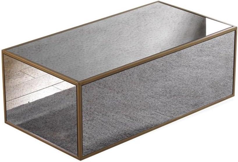 Lana Large Square Mirrored Glass Coffee Table with Brass Border