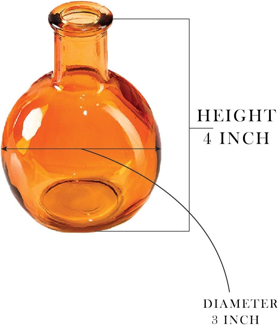 Koyal Wholesale Glass Bud Vases, Small Apothecary Bottles, Bulk Decorative Jars, Vintage Centerpieces, Amber, Set of 6