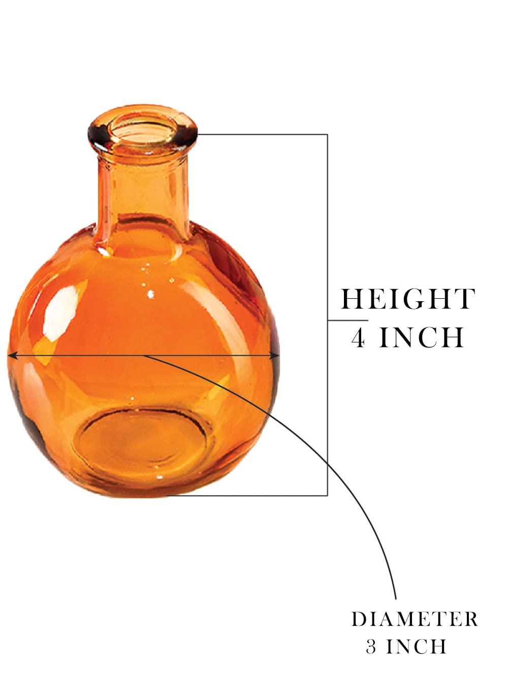 Koyal Wholesale Glass Bud Vases, Small Apothecary Bottles, Bulk Decorative Jars, Vintage Centerpieces, Amber, Set of 6