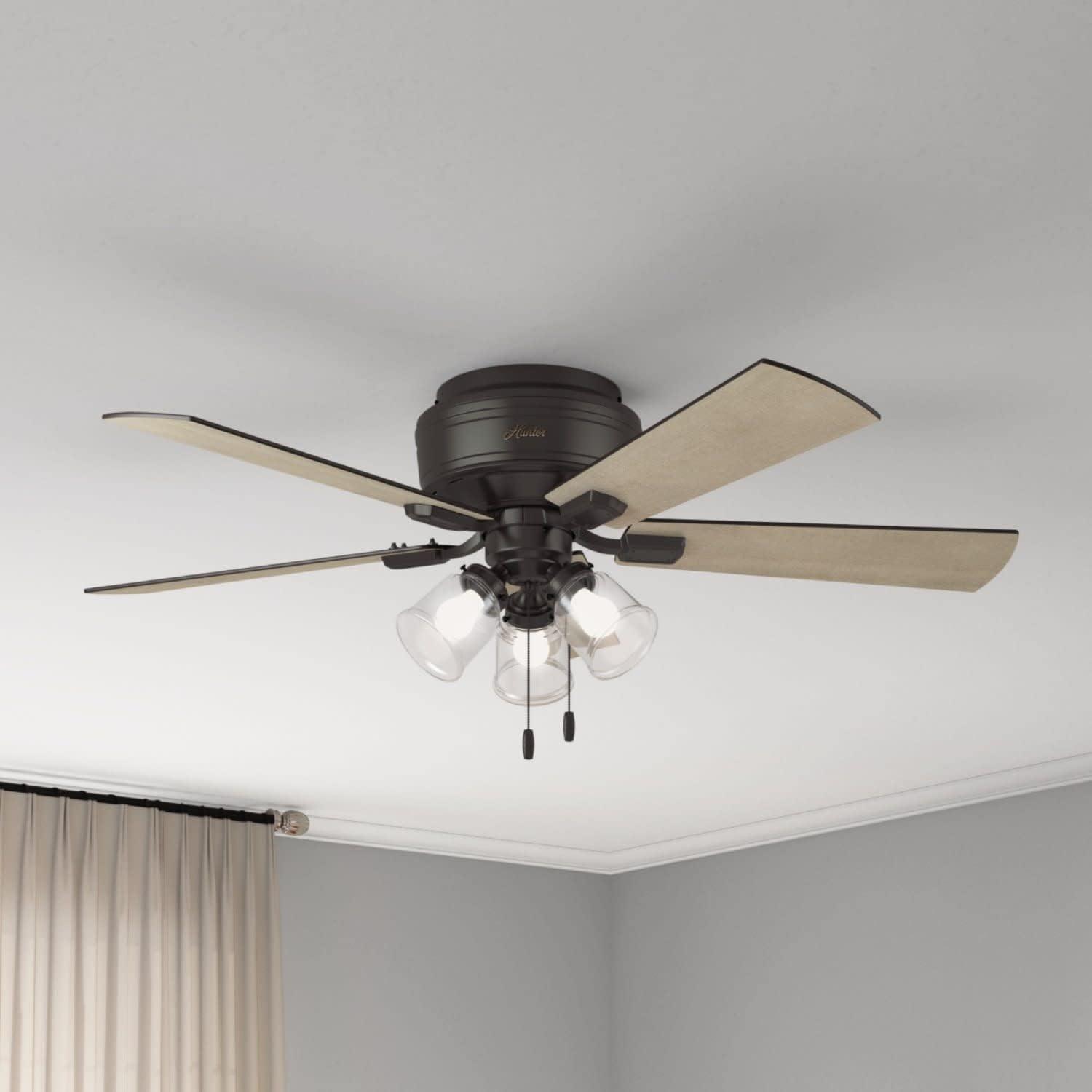 52" Crestfield 5 - Blade Flush Mount Ceiling Fan with Pull Chain and Light Kit Included