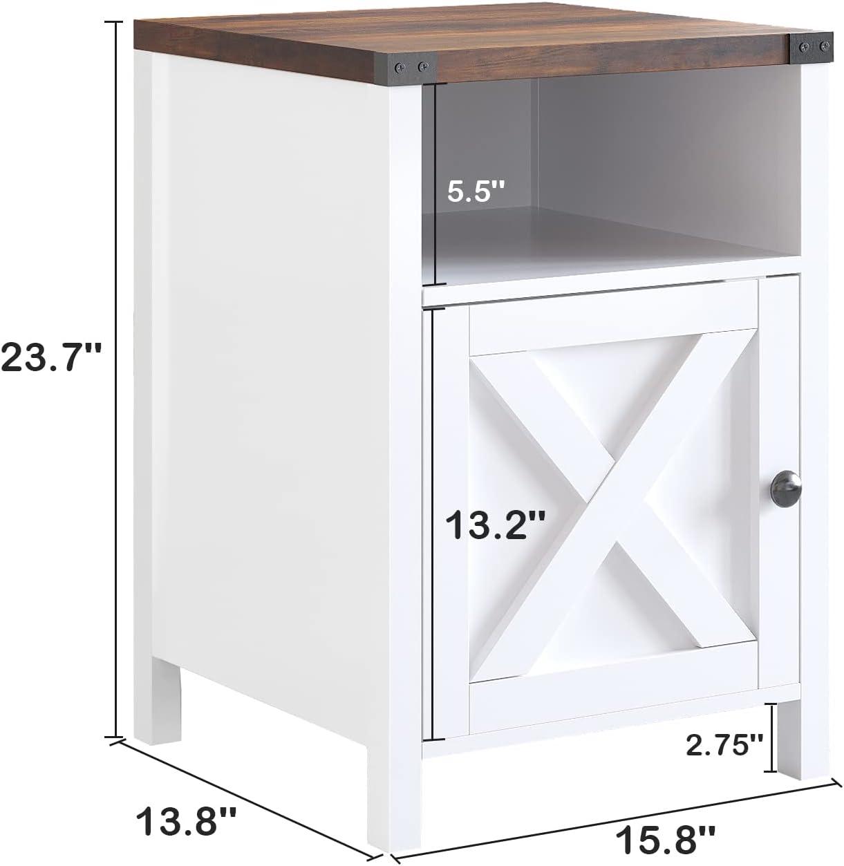 Wood Nightstands with Charging Station End Table Bedside Tables with Barn Door