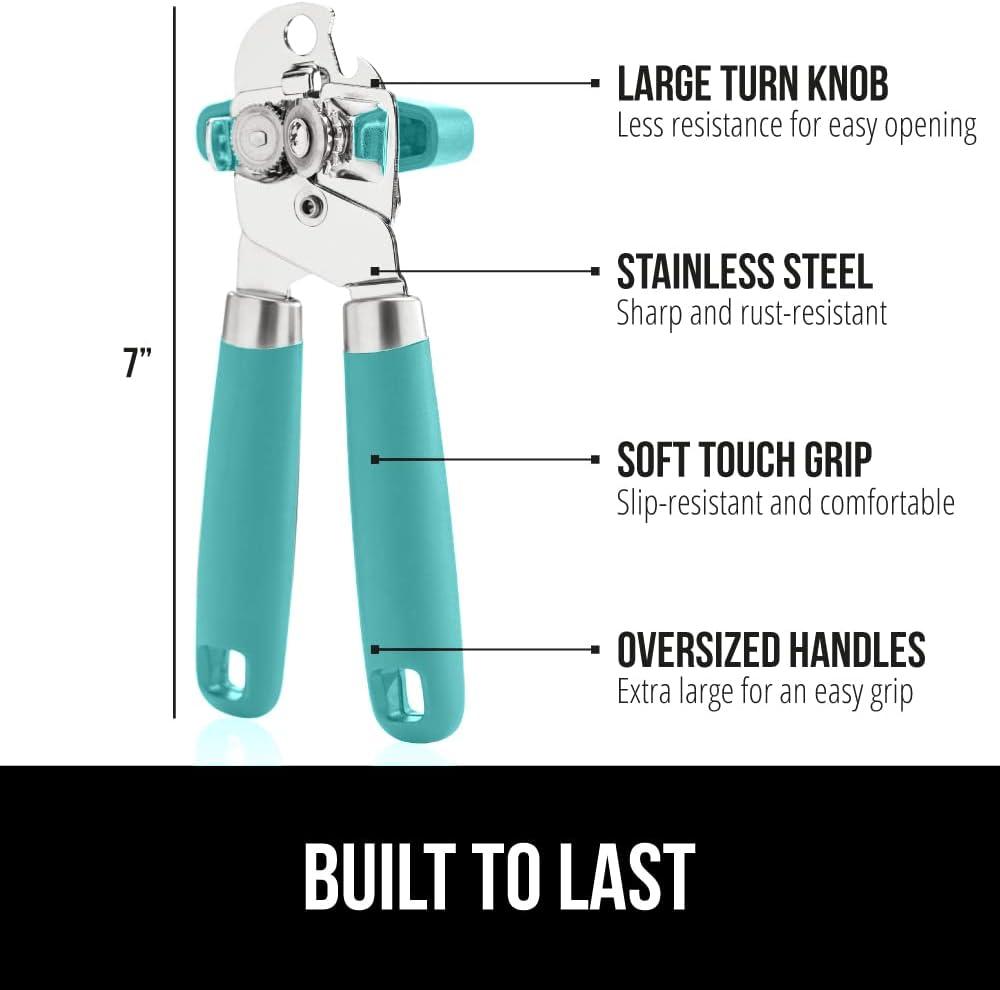 Turquoise Stainless Steel Manual Can Opener with Non-slip Grip