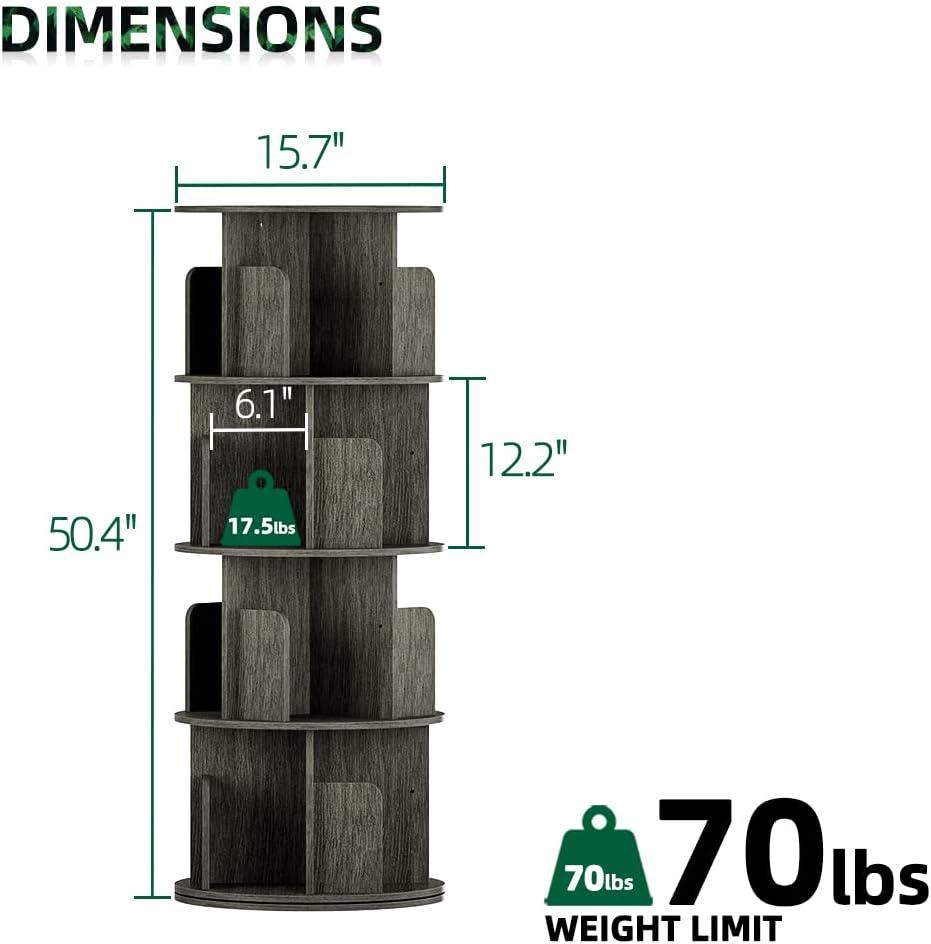 OTK Rotating Bookshelf, 360° Display Standing Book Shelf Organizer, 4 Tier Wooden Corner Bookshelves for Small Space, Small Bookcase Storage Rack for Kids' Room, StudyRoom, Bedroom, Black Oak