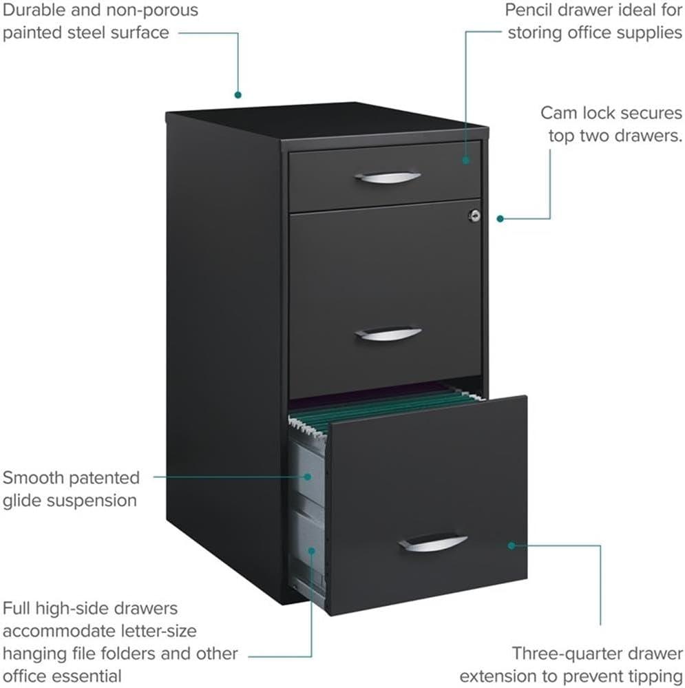 Charcoal 3-Drawer Lockable Metal File Cabinet