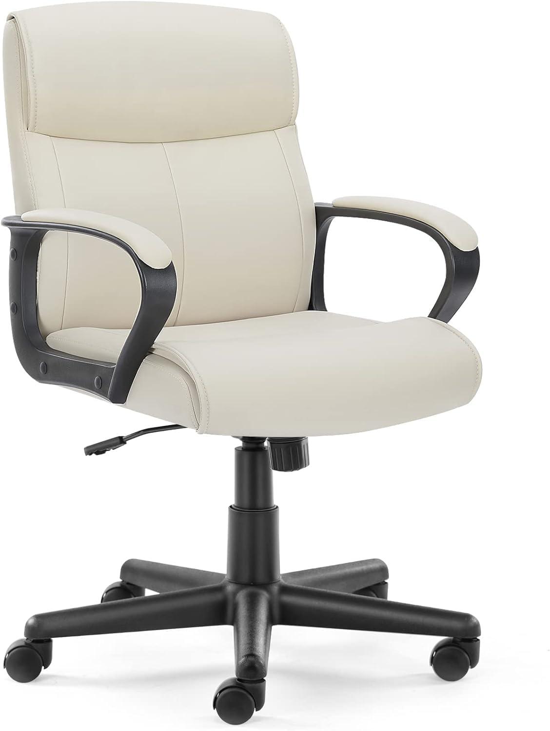 Executive Office Chair with Padded Armrests Adjustable Height, 360-Degree Swivel, Lumbar Support, PU Leather, Cream