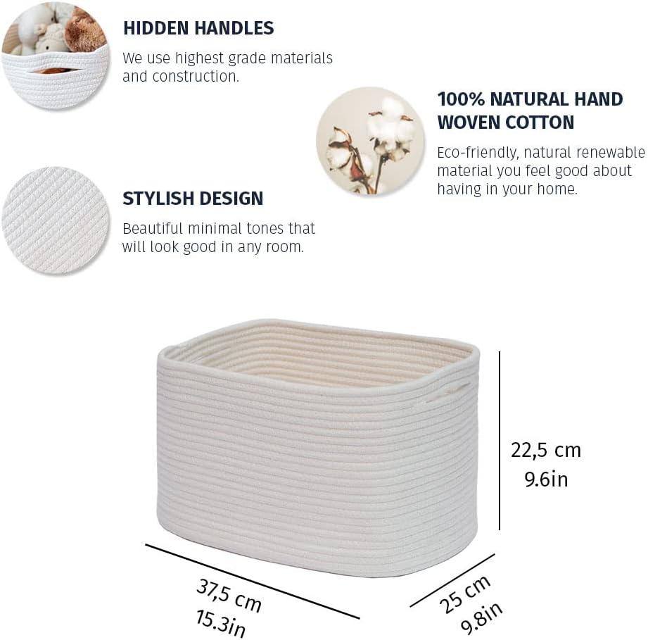 OrganiHaus Set of 3 White Woven Baskets for Organizing | Cotton Rope Basket for Decor | Shoe Basket Organizers & Storage | Decorative Storage Baskets & Bins | Cute Storage Basket for Toys & Cloths