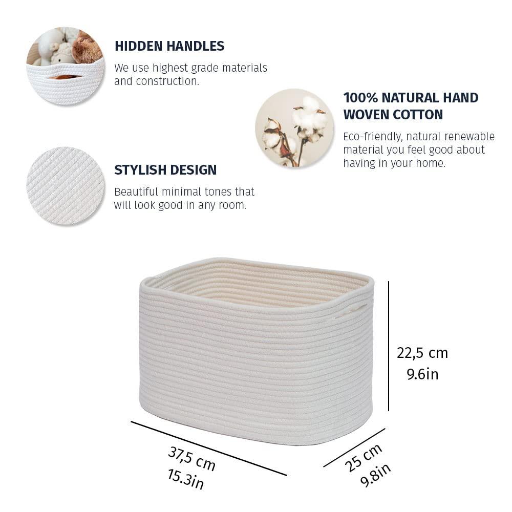 OrganiHaus Set of 3 White Woven Baskets for Organizing | Cotton Rope Basket for Decor | Shoe Basket Organizers & Storage | Decorative Storage Baskets & Bins | Cute Storage Basket for Toys & Cloths