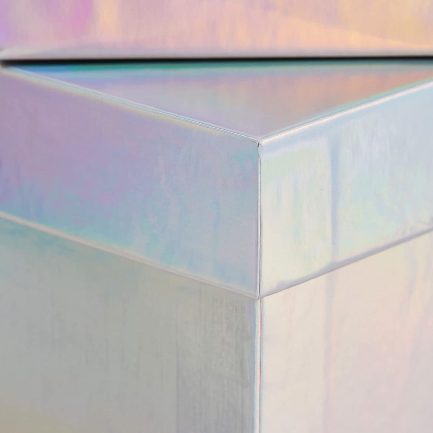 Stockroom Plus Set of 4 Sizes Square Nesting Gift Boxes with Lids for Presents, Decorative Goodie Box for Holidays, Holographic Silver