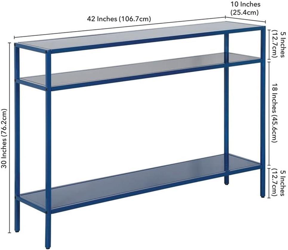 Evelyn&Zoe Ricardo 42" Wide Rectangular Console Table with Metal Shelves, Mykonos Blue