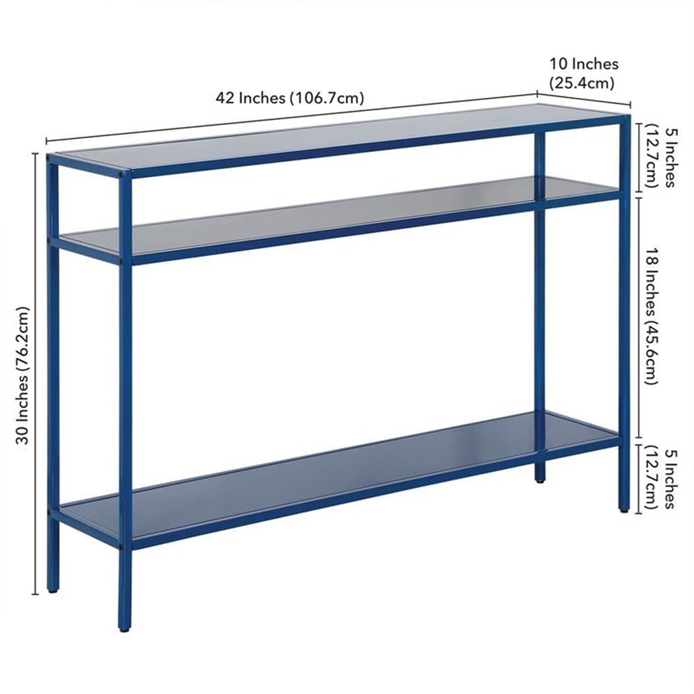 Evelyn&Zoe Ricardo 42" Wide Rectangular Console Table with Metal Shelves, Mykonos Blue