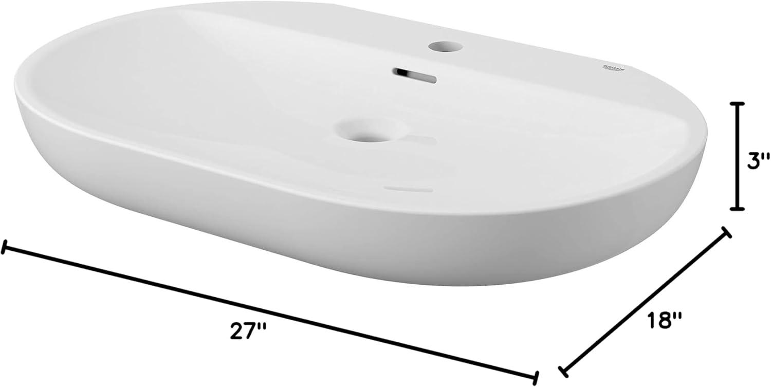 Essence Alpine White Oval Wall Mount Bathroom Sink with Overflow