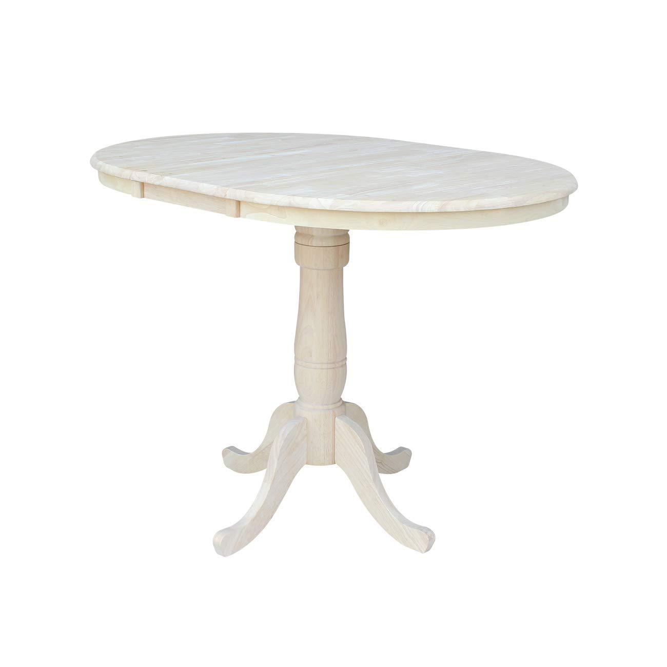 36" Round Top Pedestal Extendable Dining Table with 12" Drop Leaf Unfinished - International Concepts