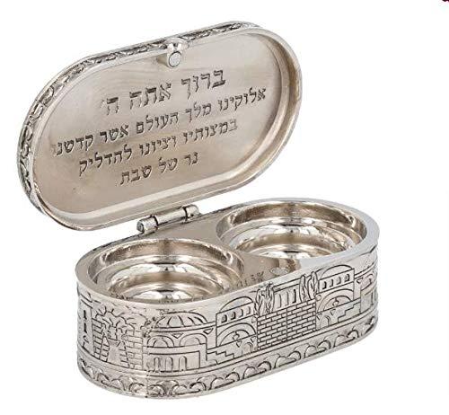 jewish shabbat travel candle holders - jerusalem candlesticks - judaica nickel