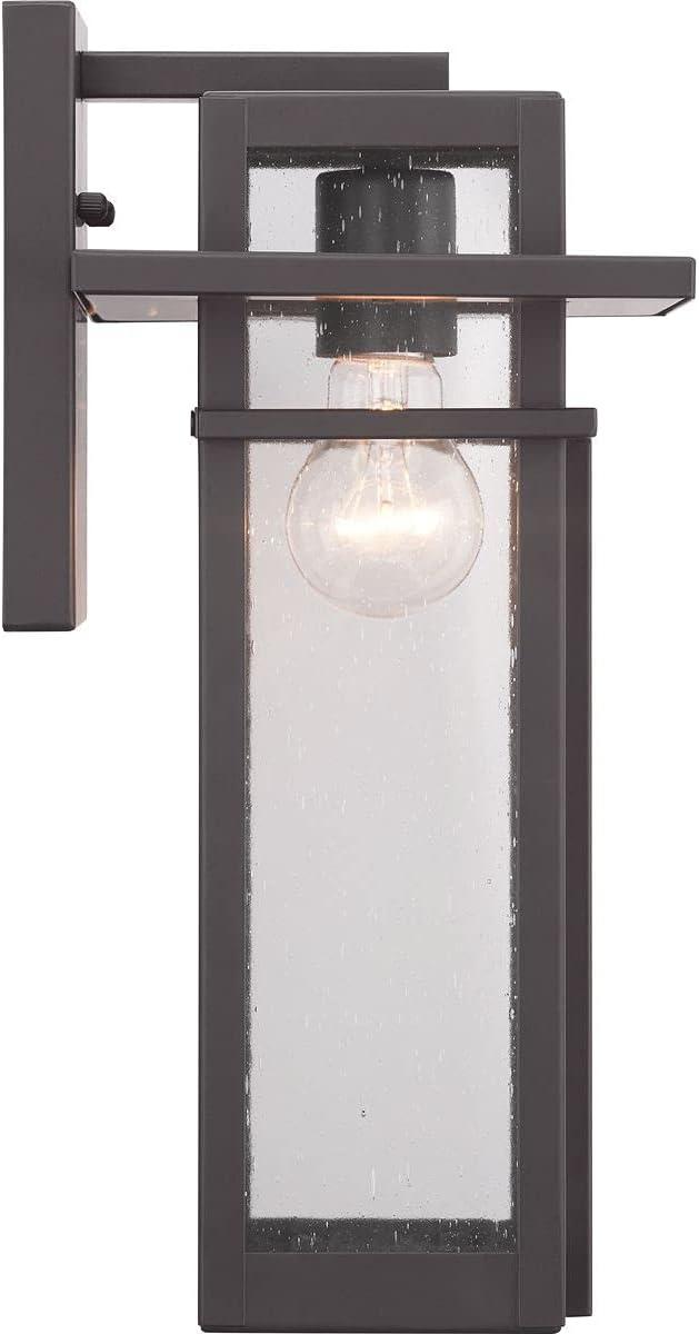 Progress Lighting Boxwood 1-Light Medium Wall Lantern in Antique Bronze with Clear Seeded Glass Shade