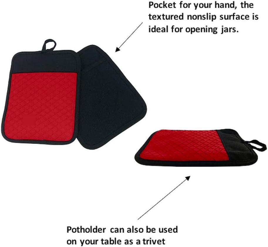 Ecoberi Silicone Oven Mitts and Pot Holder Set, Heat Resistant, Cook, Bake, BBQ, Pack of 3 Cherry