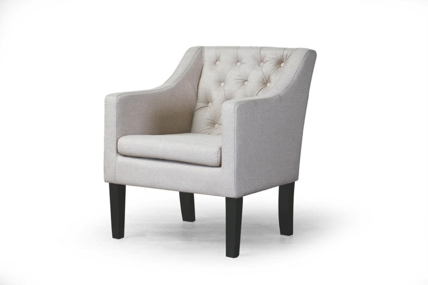 Brittany Club Chair Beige: Baxton Studio, Elegant Linen Upholstery, Solid Wood Legs, Tufted Detail - 24.5"W X 31.25"H