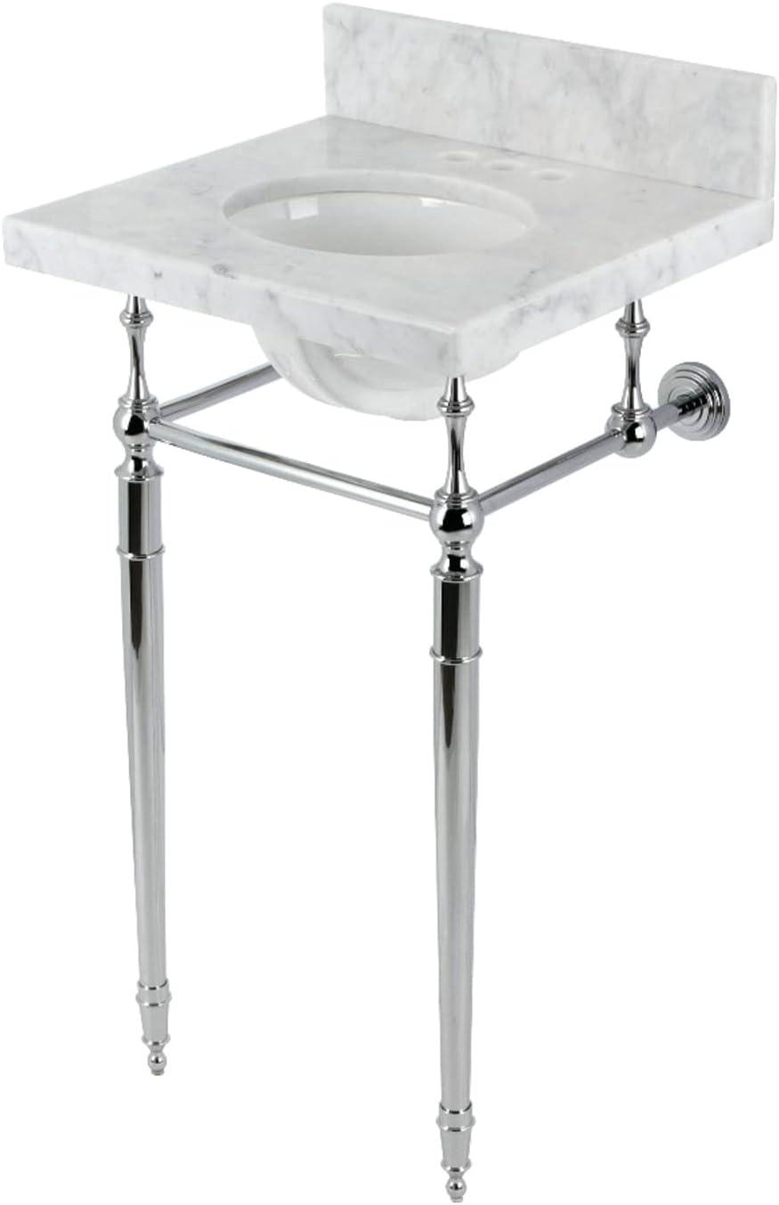 Kingston Brass Edwardian 19-Inch Carrara Marble Console Sink with Brass Legs (4-Inch, 3-Hole)