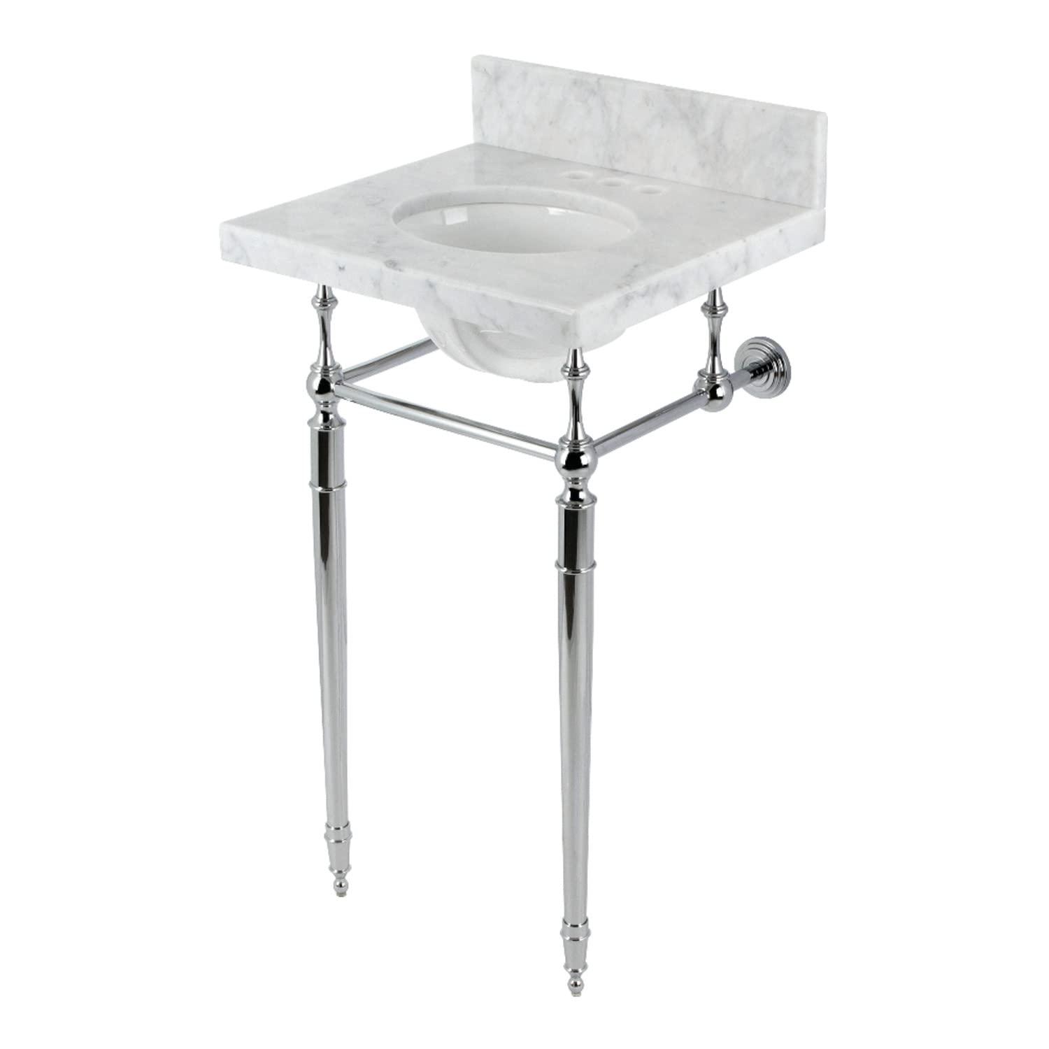 Kingston Brass Edwardian 19-Inch Carrara Marble Console Sink with Brass Legs (4-Inch, 3-Hole)