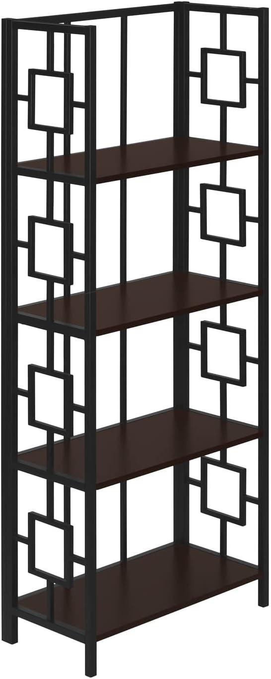 Monarch Specialties Bookshelf, Bookcase, Etagere, 4 Tier, 62"H, Office, Bedroom, Brown Laminate