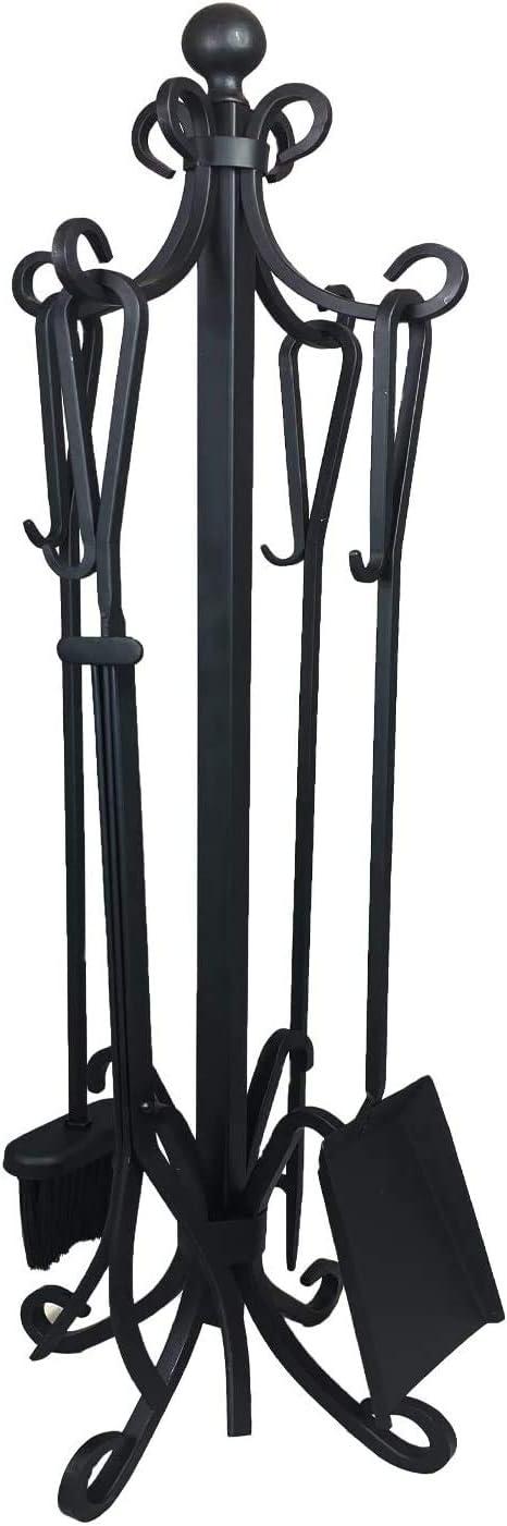 Black Cast Iron 5-Piece Fireplace Toolset with Stand