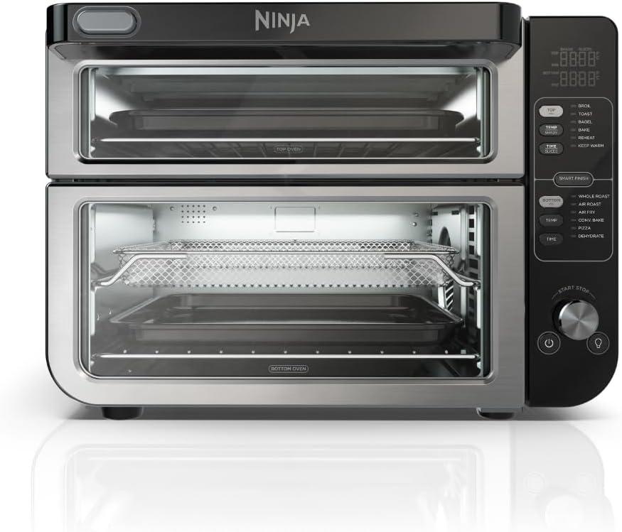 Ninja® 12-in-1 Double Oven with FlexDoor, FlavorSeal & Smart Finish, Rapid Top Convection and Air Fry Bottom , Bake, Roast, Toast, Air Fry, Pizza and More