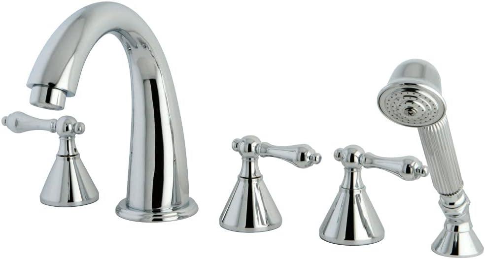 Kingston Brass Roman Three-Handle 5-Hole Deck Mount Roman Tub Faucet with Hand Shower