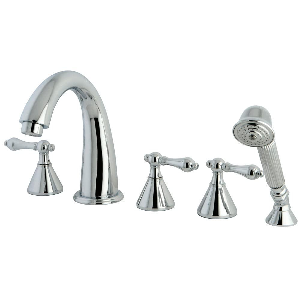 Kingston Brass Roman Three-Handle 5-Hole Deck Mount Roman Tub Faucet with Hand Shower