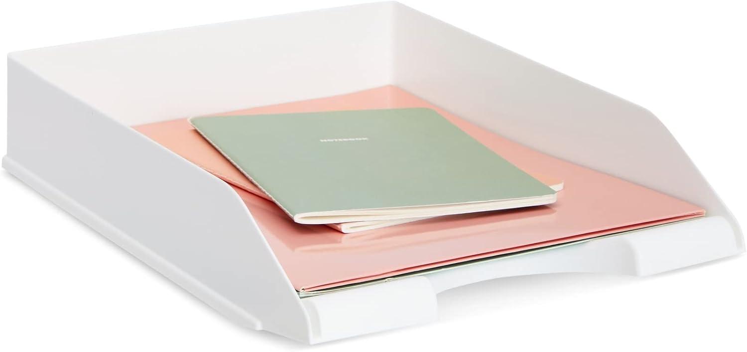 Stockroom Plus 4 Pack Stackable Paper Trays for Letter Documents, Desktop File Organizers, 10 x 13.45 x 2.5 In - White