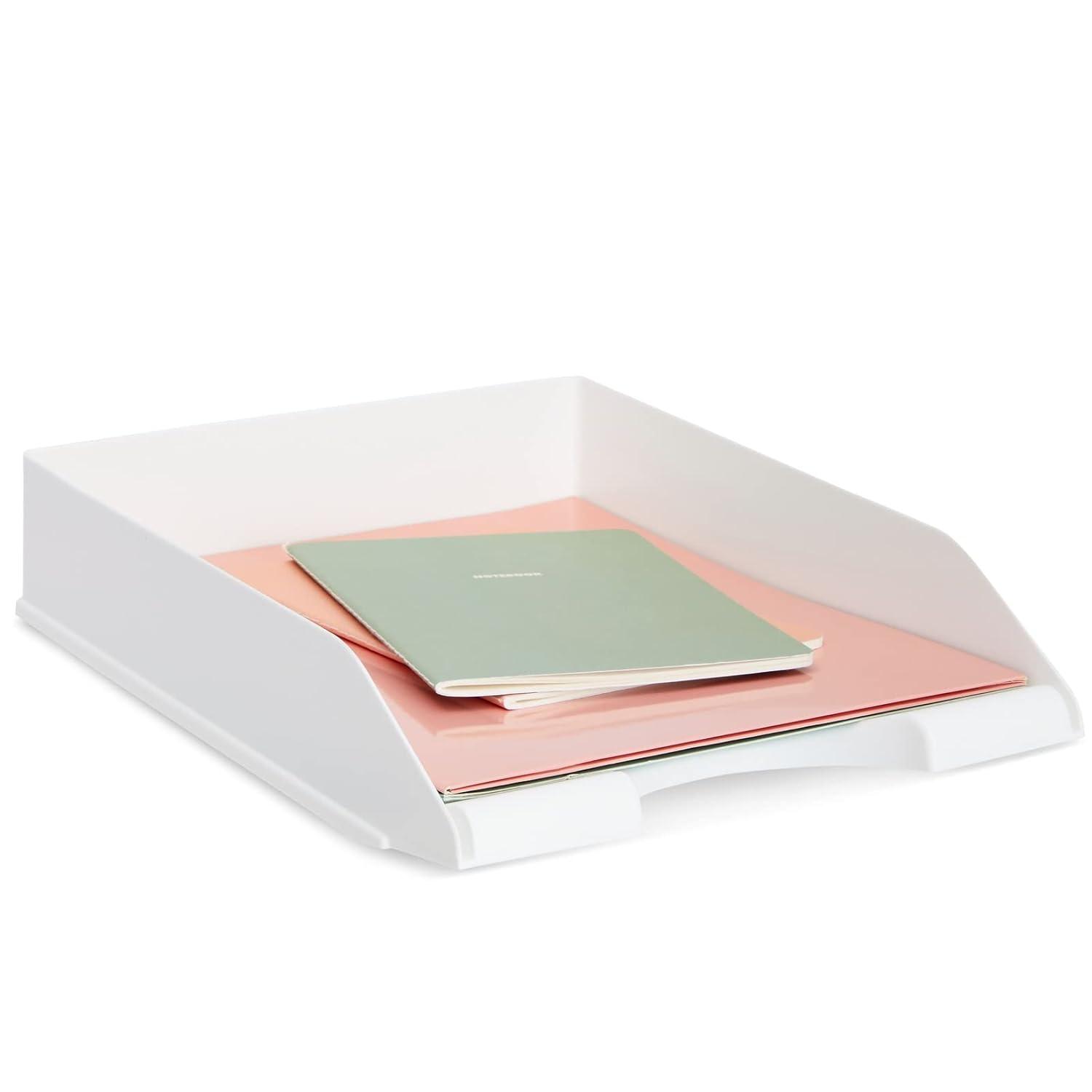 Stockroom Plus 4 Pack Stackable Paper Trays for Letter Documents, Desktop File Organizers, 10 x 13.45 x 2.5 In - White