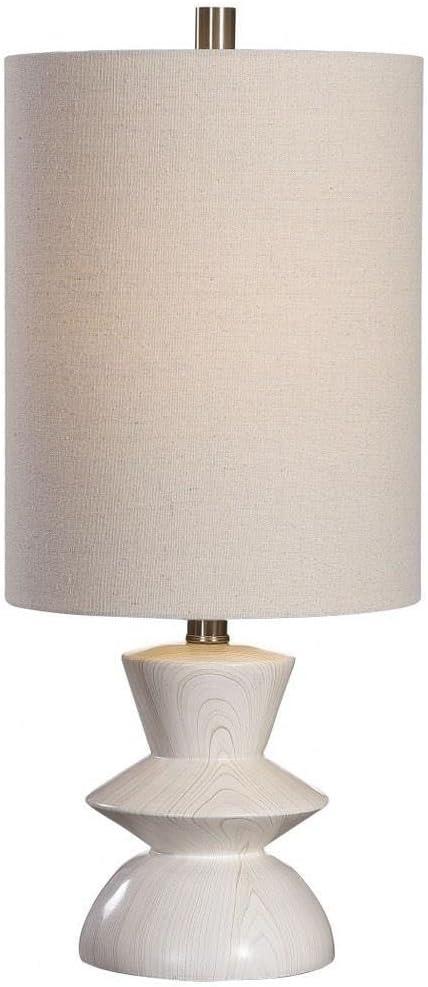 Stevens 23.5" White Wood Table Lamp with Beige Drum Shade