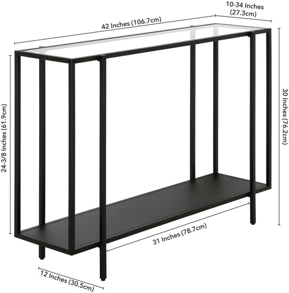 Evelyn&Zoe Vireo 42" Wide Rectangular Console Table with Metal Shelf, Blackened Bronze