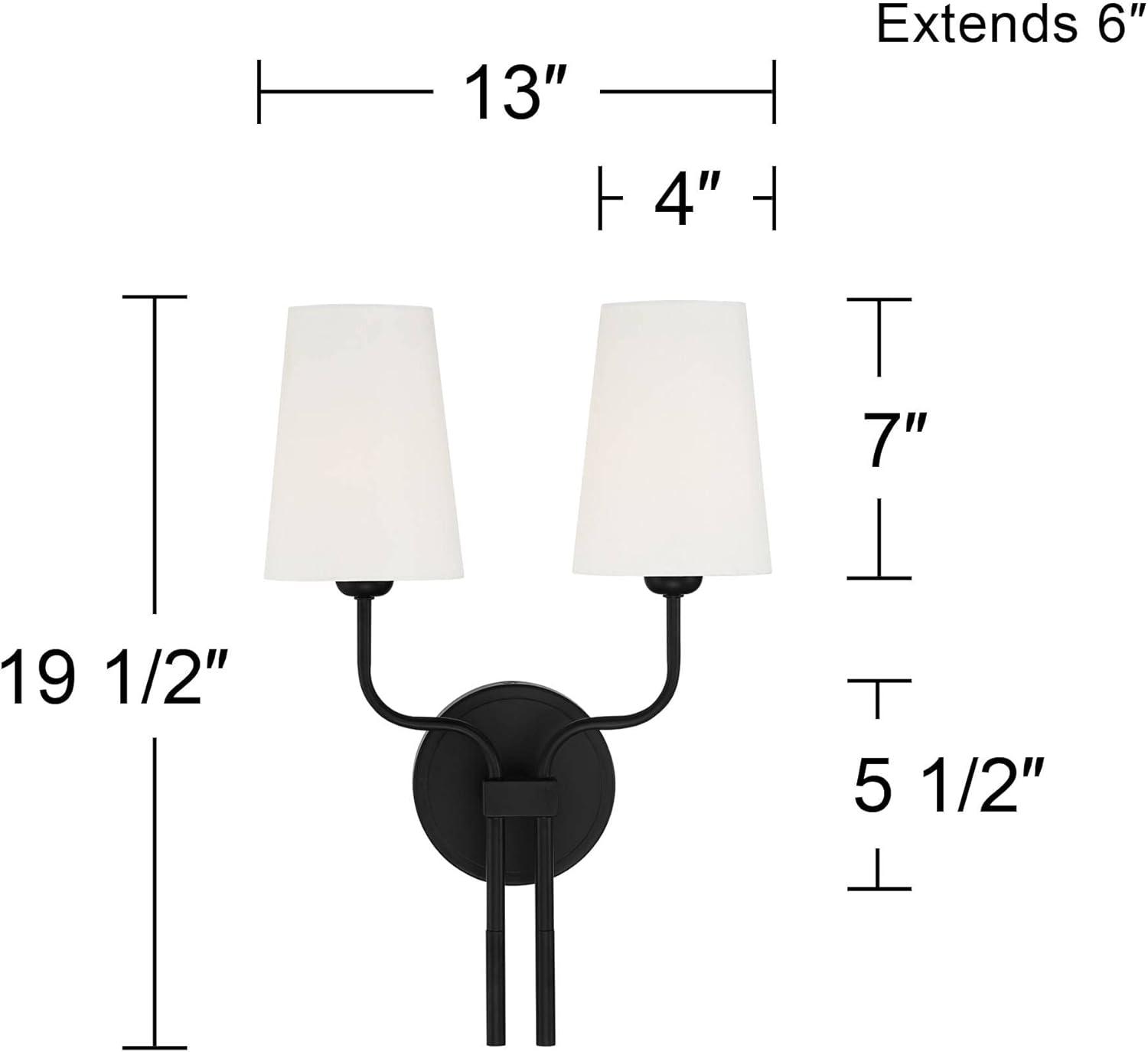 Contemporary Black Aluminum Wall Sconce with White Linen Shades