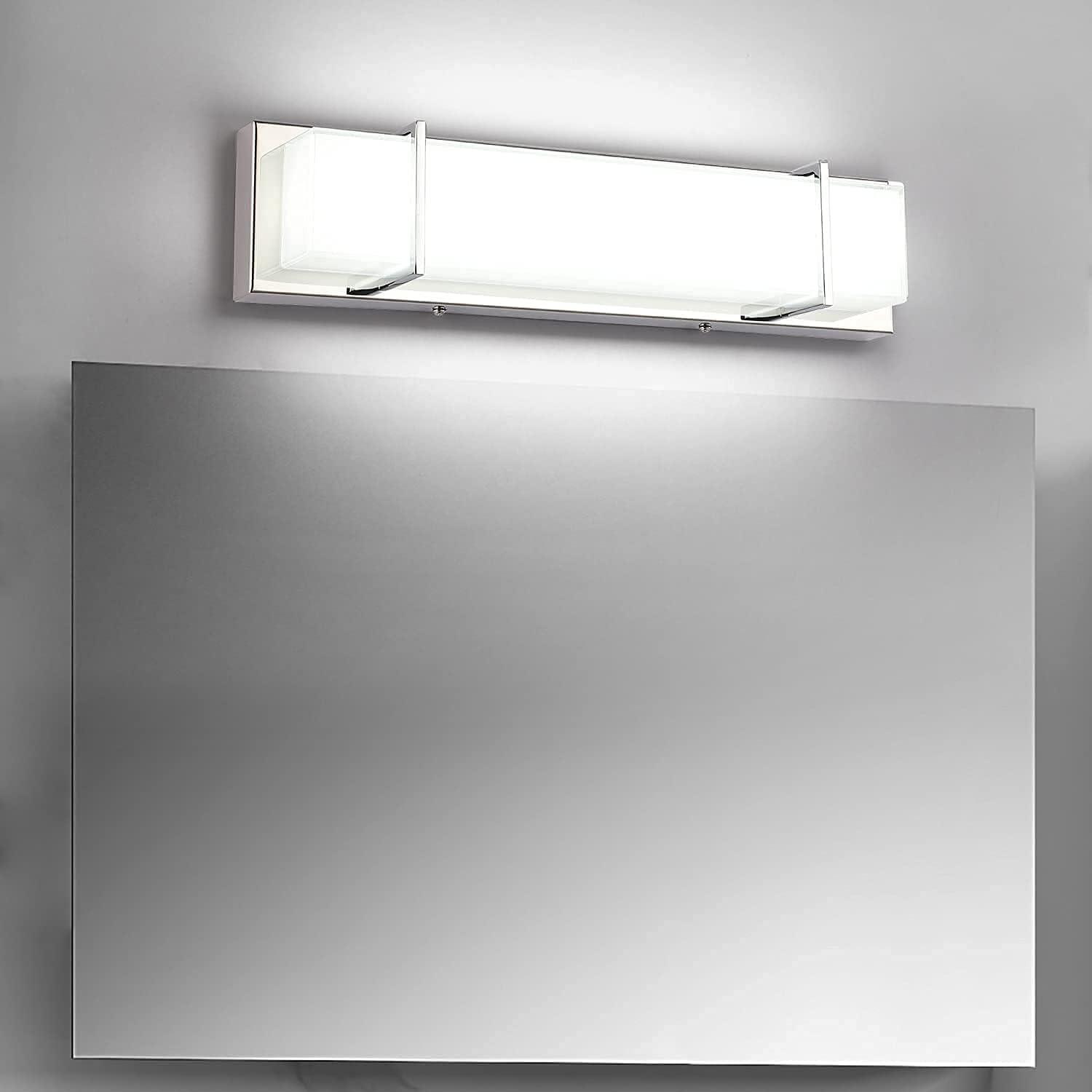 Modern Chrome LED Bathroom Vanity Light with Milky Glass Shade