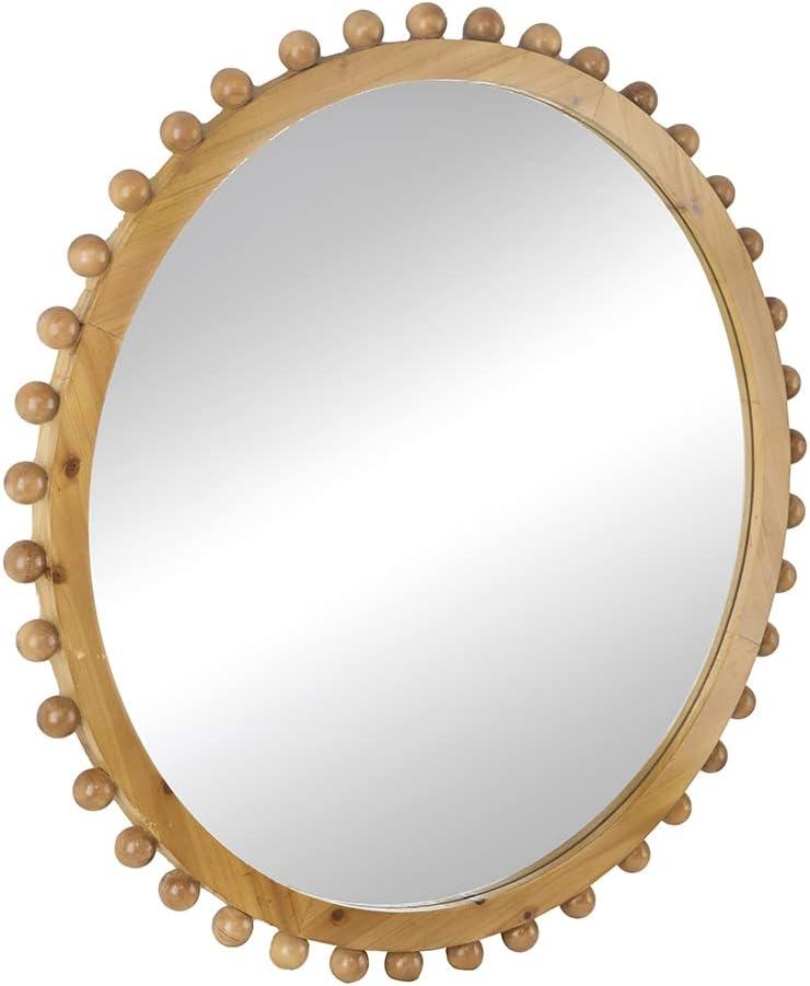 A&B Home Round Beaded Wall Mirror - Farmhouse Circular Wall Mirror with Beaded Wooden Frame, Home Wall Décor, 34" x 2" x 34"